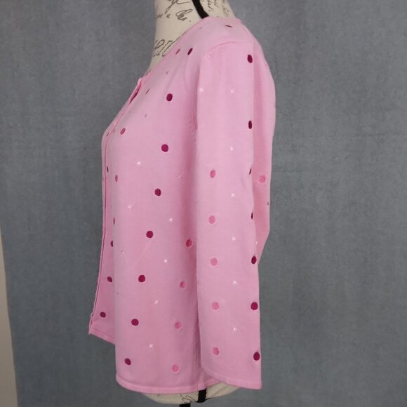 Erin Matthews | Pink Embroidered Polka Dot Cardigan Sweater | Size L - Picture 4 of 10